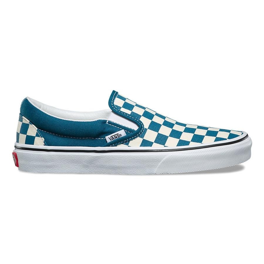 teal and white checkered vans