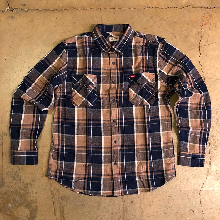 Brixton Bowery Coors L/S Flannel (Navy Plaid) Tops at Emage Colorado, LLC